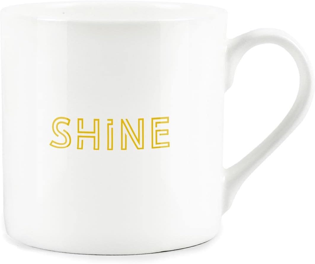 Purely Home Shine Mug - Simple Word Minimalist Bone China White Coffee/Tea Present Gift