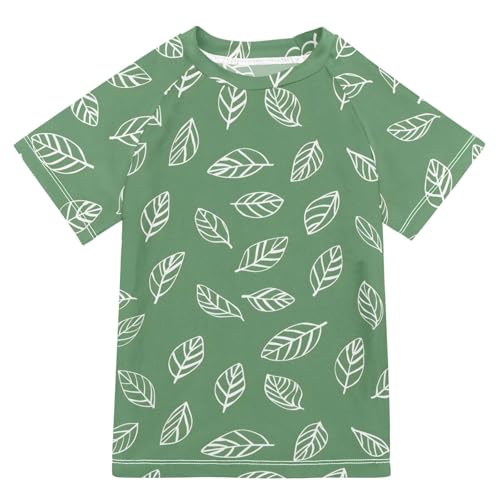 ALAZA Kids Rash Guard Boys Toddler Swim Shirts Short Sleeve Leaves White Lines UPF 50+ 3T