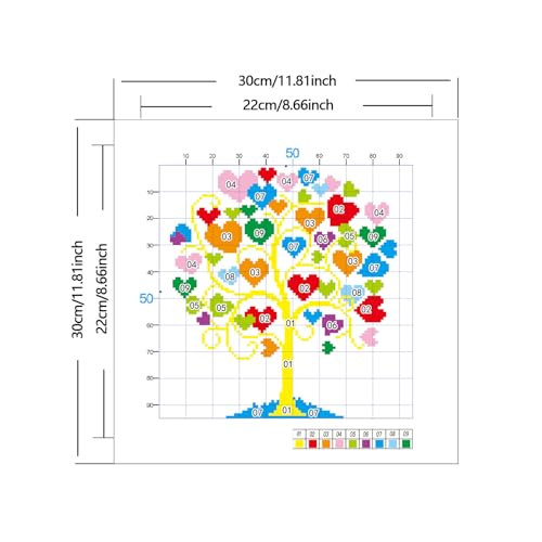 Image of Zhenqing Heart Tree Stamped Cross Stitch Kit for Beginners, 11CT Printed 11.8 x 11.8 Inch Colorful Love Tree Pattern with Threads, Needles and English Instructions, DIY Wall Decor Gift
