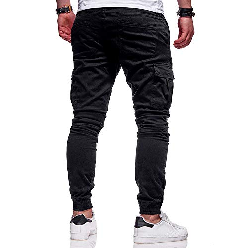 Black Joggers for Men Casual Cotton Tapered Workout Pants Plain Lightweight Hiking Sports Trousers with Pockets2