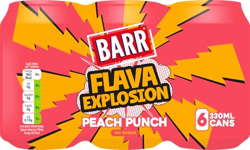 BARR Flava Explosion Peach Punch No Sugar Sparkling Soft Drink Multipack 6 x 330ml Cans