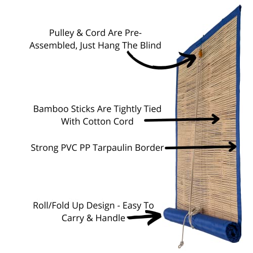 S N Craft Bamboo Waterproof Chick Blind/Curtain for Outdoor Balcony/Window (Blue, 5 Feet Width X 5 Feet Height)