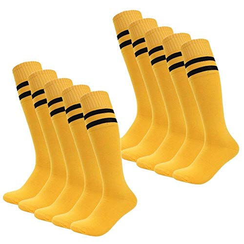 FOMANN Kids Soccer Socks 4 Pack Boys Girls Cotton Team Socks Teens Children Soccer Socks (Shoe size 8-13 and Ages 4-7, Yellow)