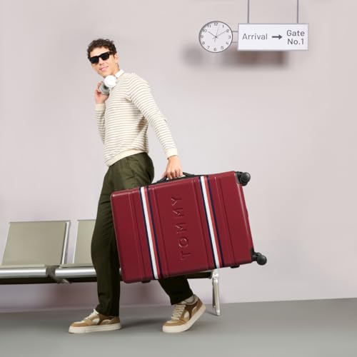 Image of Tommy Hilfiger Berlin Unisex Hard Luggage - Wine, 77Cm Cargo Bag with 4 Wheel Trolley