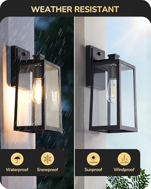 EDISHINE Dusk to Dawn Outdoor Wall Light, 2 Pack Outdoor Light Fixtures Wall Mount, Modern Exterior Lighting Fixtures, Clear Glass, Black Outside Wall Lantern for Front Door, Garage, Patio, Yard