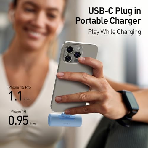 Image of iWALK 4,500mAh Portable Charger for iPhone 15 /16 /17, Power Bank with Build-in USB C Connector, Battery Pack Phone Charger for iPhone Series, Samsung S22 /23 /24 Series and Android, Blue