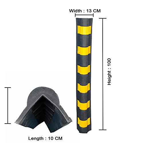 Image of LADWA 1000 mm 2 Peices Parking Safety Pillar Guard, Rubber Corner Bounce Shaped Guard with Yellow Reflective Tapes for High Visibility - (Pack of 2)
