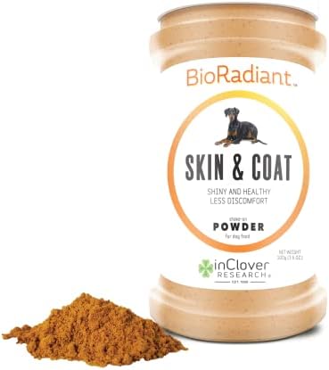 InClover Dog Skin and Coat Supplement, BioRadiant Natural Supplement for Dogs, Healthy Skin and Coat Supplement, Fish Oil Alternative Uses Carrots, Coconut, Omega 3's, Biotin and Zinc Soothe Skin