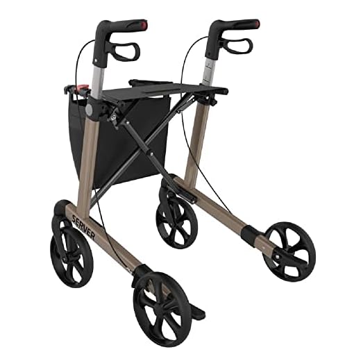 Rehasense 826247.CHAMP,Lichtgewicht rollator met 4 wielen, opvouwbaar, voor senioren, loophulp, rollator server L champagne, inklapbaar, in hoogte verstelbaar, hoogwaardige rollatoren