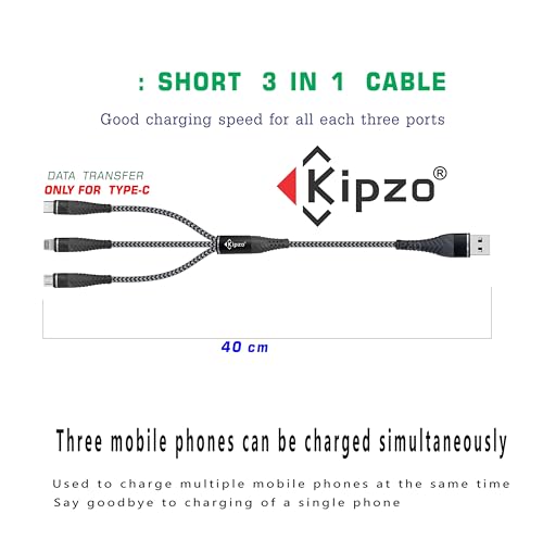 Image of USB 40cm mini short 3 in 1 charging cable super Dash Warp PD 65w fast car multi charger power bank cord Type c Micro galaxy with wall adapter (ONLY TYPE-C DATA Transfer)
