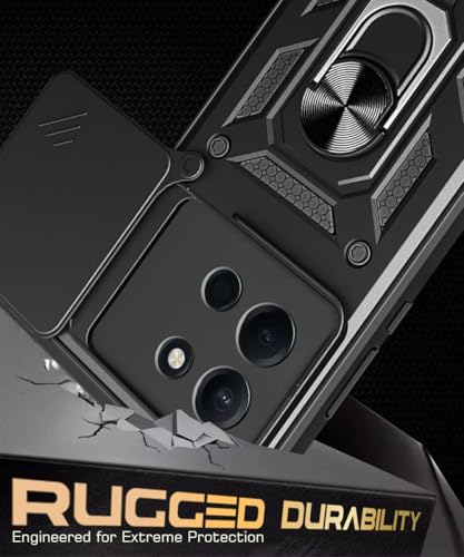 Image of WOW IMAGINE Tough Armor Bumper Mobile Back Case for 1+ OnePlus Nord 6 5G | Sliding Camera Cover | Shock Proof 360 Protection | Hybrid PC + TPU | Ring Holder with Kickstand - Black