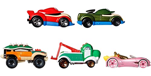 Hot Wheels Super Mario Character Car 5-Pack With Mario, Luigi, Princess Peach, Yoshi & Bowser Vehicles In 1 Set, Gift For Ages 3 Years Old & Up #TOP2
