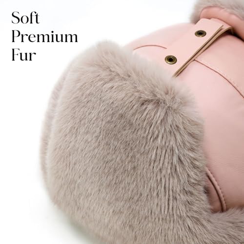Image of Leather Trapper Hat, Faux Fur Lined Winter Aviator Cap for Women and Men