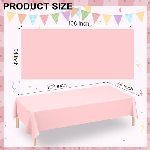 Image of WNINK Plastic Rectangular 54x108'' Tablecloth, 4 Pack, Light Pink, Disposable, Pastel, for Parties, Holiday, Oilproof, All-Season