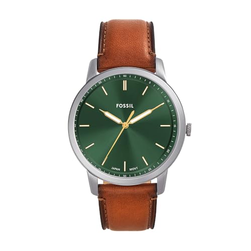 FOSSIL Orologio Minimalista da Uomo, movimento al quarzo a tre lancette con cinturino in acciaio inossidabile o in pelle, 44 mm, Marrone e verde