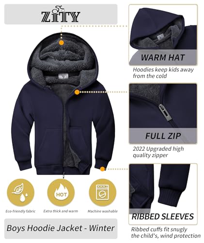 Image of ZITY Boys Zip Up Hoodie Fleece Jacket Kids Sherpa Lined Sweatshirts Outerwear Unisex Warm Winter Coat 6-15 Years Old