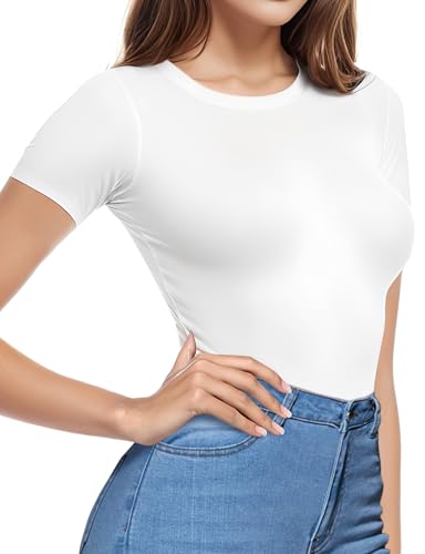 Bodysuits for Womens Crew Neck Short Sleeve Body Suits Going Out Outfits Summer Baisc Leotards Tops Onesie Shirts3