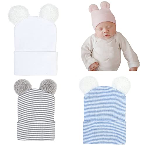 upeilxd Newborn Baby Hat Infant Caps Baby Boy Girl Toddler Hospital Hats Bow Double Layer Knit Beanie Cap for 0-3 Months (3 Pcs Bear Ears Hat-F)