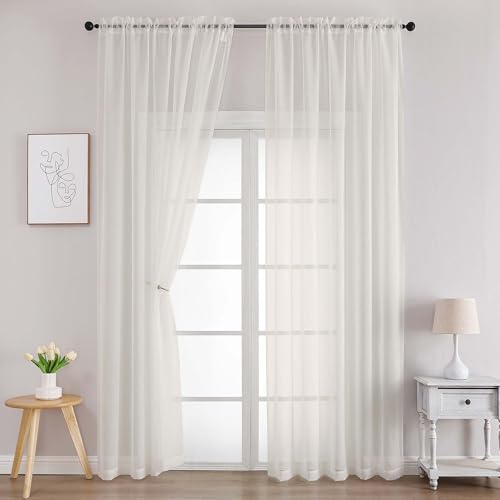 Image of Chyhomenyc Ivory Sheer Curtains 78 Inches Long 2 Panels Set for Living Room, Light Filtering Voile Lightweight Bedroom Curtains, Rod Pocket Solid Window Treatment Drapes, Each 42W x 78L