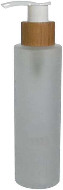 150ML/5oz Empty Refillable Frosted Glass Pump Bottles Container Holder Vials Pot Storage with Bamboo Screw Pump Head for Bath Shower Shampoo Hair-Conditioner Cleanser Makeup Liquids (Clear)