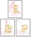 BDA36-Z Set of 3 poster?childrens room Bear Moon and Stars nursery cloud wall Art?Cute Modern Nordic