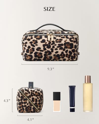 Image of EACHY Travel Makeup Bag, Large Capacity Cosmetic Bag for Women, Waterproof PU Leather, Flat Open Portable Toiletry Bag for Skincare, Brushes & Travel Essentials