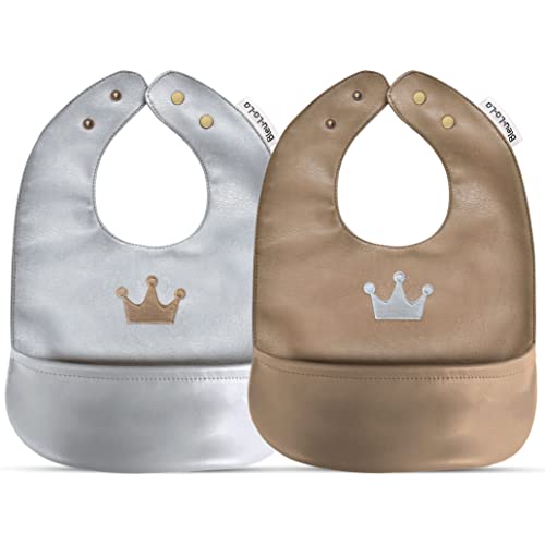 Image of Bleu La La Set of Vegan Leather Buttery Soft Silicone Free Baby Bibs with Pocket for Feeding Drooling and Eating - Easy Clean