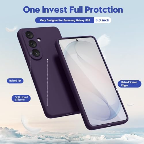 Image of DIZORO Microfiber Candy Case Compatible with Samsung S26 5G Smooth Touch Cushion Liquid Soft Silicone Gel Rubber Phone Cases Non-Slip Full Body Protective Shockproof Back Cover - Deep Purple