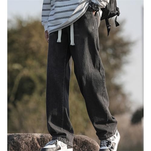Men's Wide Leg Jeans Elastic Waist Baggy Denim Pants Casual Drawstring Trousers4