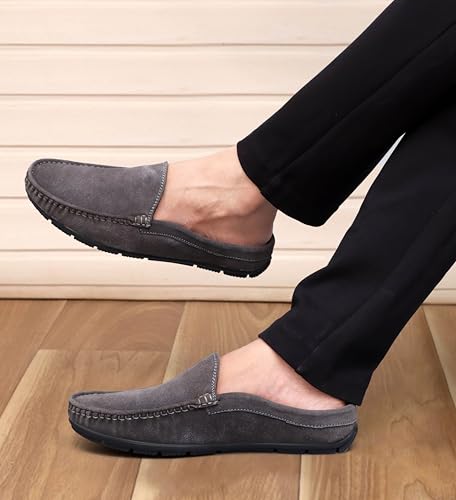 Image of ARAMISH Suede Half Loafers for Men | Men's Open Loafer Shoes