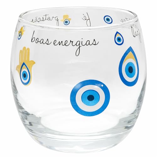Amazon.com.br: Copo Baixo Olho Grego 375ml em Vidro Decorado