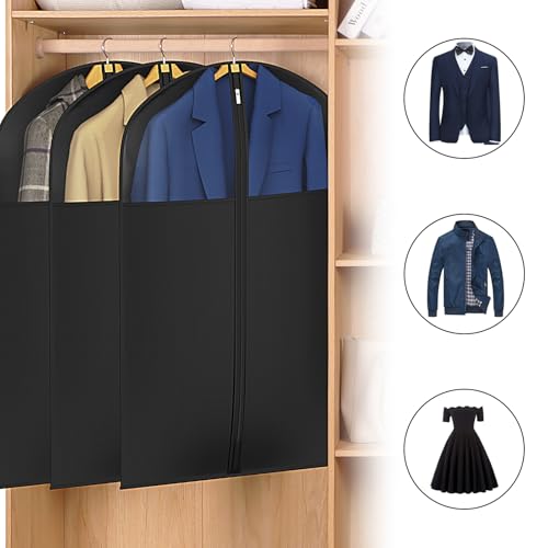 Image of Univivi Garment Bag Suit Bag for Hanging Clothes, 40 inch Lightweight Full Zipper Washable Suit Cover with Large Visible Window for Suit Coat, Jacket, Sweaters (Set of 6), Black