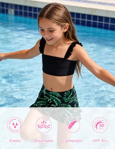 Image of ALISISTER Girls Swimsuit 3 Piece Bathing Suits Summer Bikini Tankini Sets with Cover Up Skirt for 4-12 Years