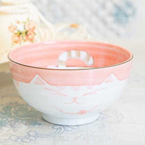 Japanbargain 2483, Japanese Porcelain Bowls Rice Bowl Soup Bowl Cereal Bowl Poke Bowl, Pink Color Maneki Neko Smiling Lucky Cat Pattern, Made In Japan, 5-Inch, Pack Of 2 #TOP5