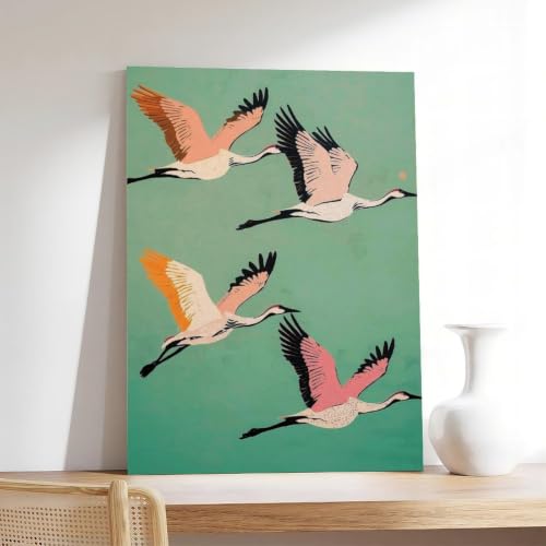 Toile rétro japonais grue et faune avec impression haute définition
