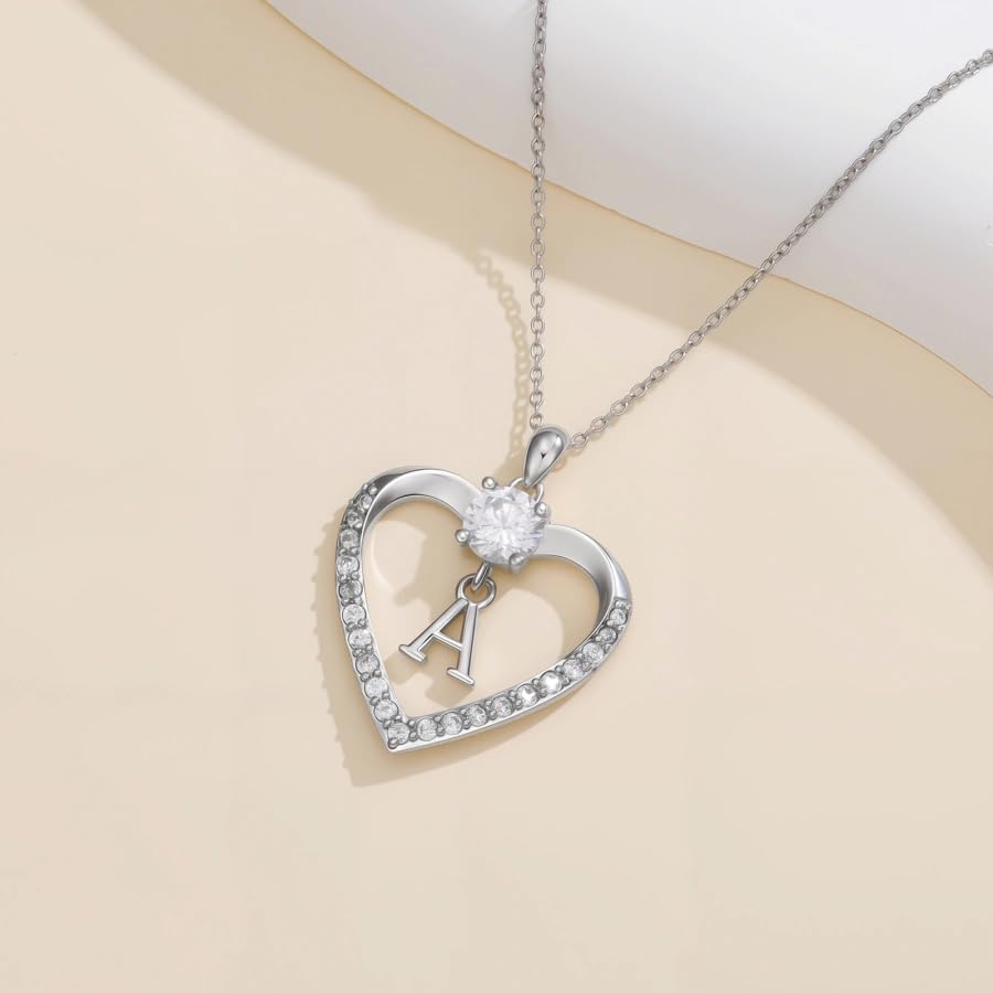 Heart Initial Necklace for Women S925 Sterling Silver CZ Heart Letter Necklace for Women Mom Her - Image 3