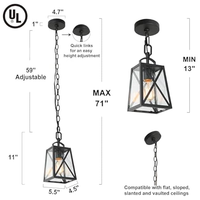 LOG BARN Outdoor Pendant Light Fixture, Farmhouse Exterior Lights, Anti-Rust Ceiling Outdoor Light with Seeded Glass, Lantern Hanging Light for Front Door, Entry, Porch, and Gazebo