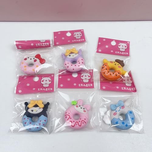 Image of Radiance 12 Pcs Donut Shape Animal Erasers for Kids | Cute Pencil Erasers for Girls & Boys | School Stationery Set | Birthday Return Gifts for Children (Multicolor)
