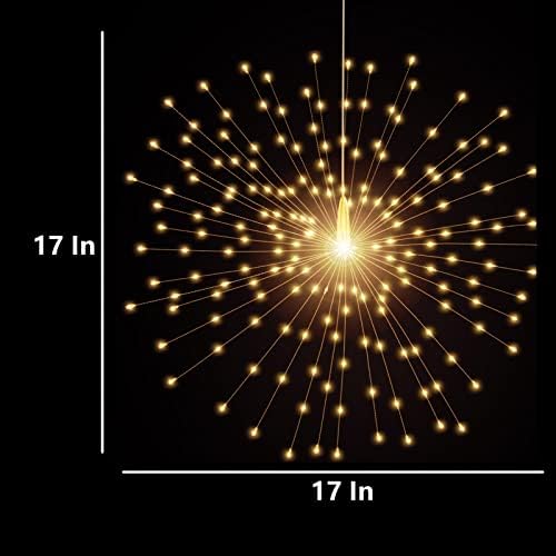 Hanging Decorative Lights,200 Led Firework Lights Battery Powered, Tent Chandelier Remote Control, Waterproof Starburst Lights for Gardens Courtyards Porches Christmas Party Decorations, Warm White