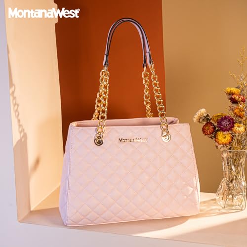 Image of Montana West MEDIUM Tote Bag for Women Quilted Chain Handbags Shoulder Purse