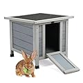 Coziwow Rabbit Hutch, Outdoor Cat House Weatherproof, Bunny Cage Indoor with Openable, Portable Small Animals Shelters with Nonslip Ramp for Hideout Rabbits/Feral Cats/Chicken/Duck/Small Animals-Gray