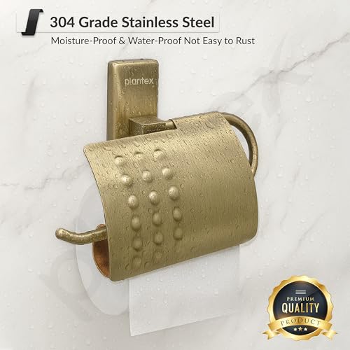 Image of Plantex Brass 304 Grade Stainless Steel Crystal Toilet Paper Holder /Tissue Paper Roll Holder for Bathroom - (Brass Antique)