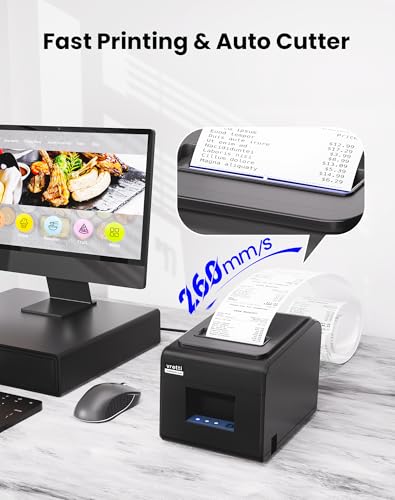 Image of vretti Thermal Receipt Printer, 3'1 /8 80mm Direct Thermal Printer with USB Serial LAN Port - Kitchen POS Printer ESC /POS Command Support Cash Drawer, Not for Square