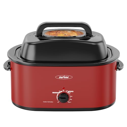 Image of Sunvivi 30QT Roaster Oven with Self-Basting Lid, Countertop Roaster Cooker | Self-Basting & Glass Viewing Lid, Removable Pan, 150-450F Temp Control, for Baking Slow Cook Defrost Warm Turkey Up to 30lb