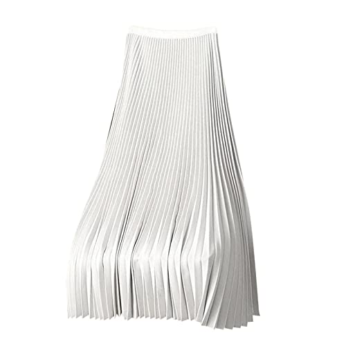 Generic Women's Satin Pleated Skirt Elastic Waist Solid Color Maxi Skirts Plus Size Loose Elegant Long Skirt Casual Skirt