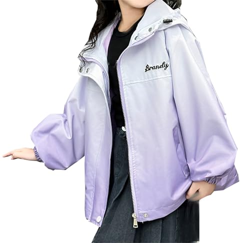 Cromoncent Girls' Hooded Jackets Gradient Color Windproof Outdoor Jacket Coat, 4-14 Years2