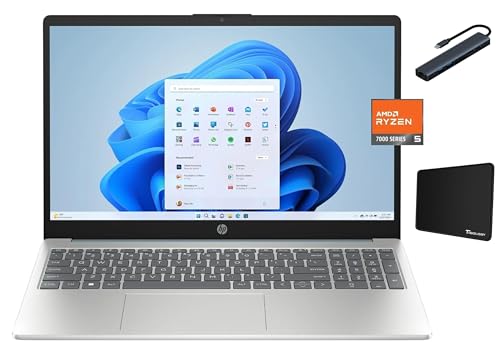 HP 15.6 inch FHD Laptop, AMD Ryzen 5 7520U, 8GB DDR5 RAM, 256GB SSD, Bluetooth, AMD Radeon Graphics, FHD Camera, Windows 11 Home, Moonlight Blue with TGY Accessories
