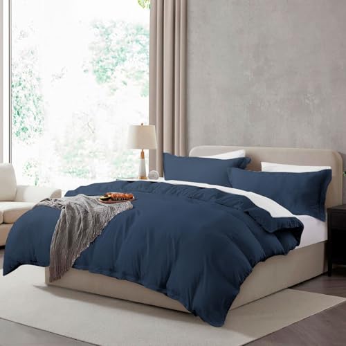 Hearth & Harbor Prewashed California King Duvet Cover Set, Navy Blue