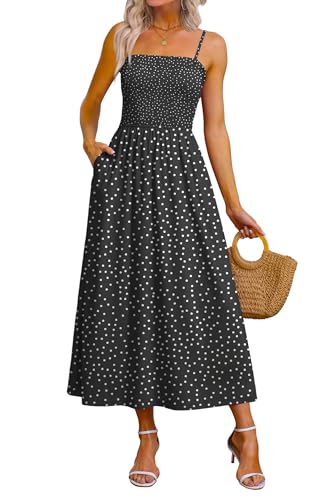 OFEEFAN Maxi Dress Spaghetti Strap Spring Sundresses for Women Italian Long Dresses Summer Outfits Polka Dot M