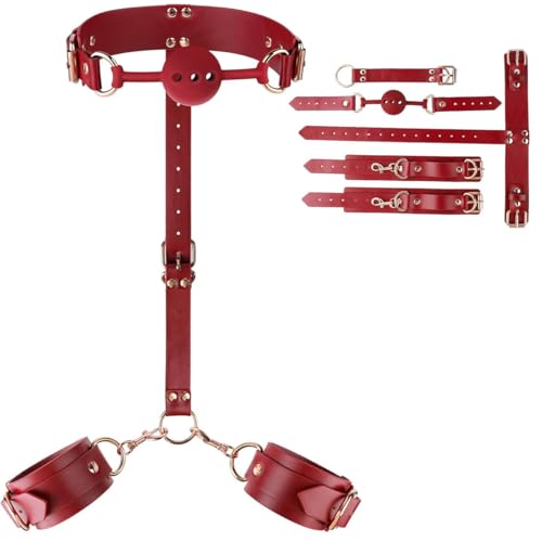 Set bondage BDSM débutant avec menottes réglables et bâillon mouth gag
